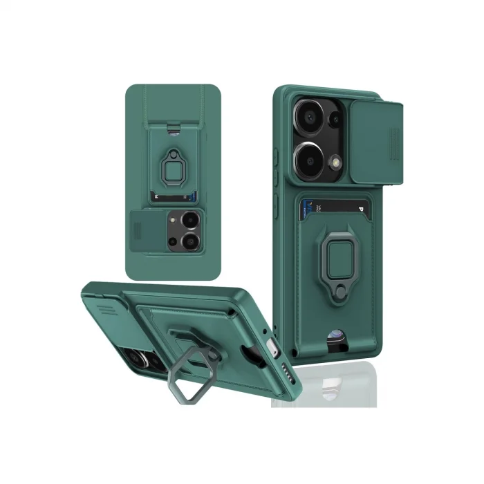 BUĞZ Xiaomi Redmi Note 13 Pro 4g Kılıf Zuma Kartvizitli Yüzüklü Silikon - Yeşil