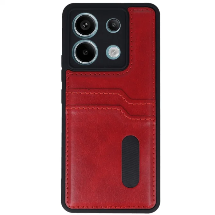 BUĞZ Xiaomi Redmi Note 13 Pro 5g Kılıf Sara Kartvizitli Deri Kılıf - Kırmızı