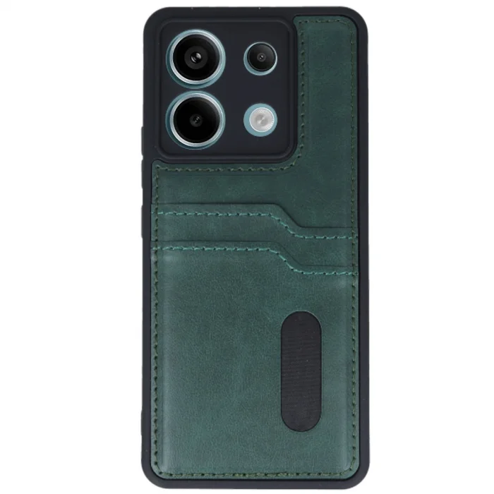 BUĞZ Xiaomi Redmi Note 13 Pro 5g Kılıf Sara Kartvizitli Deri Kılıf - Koyu Yeşil