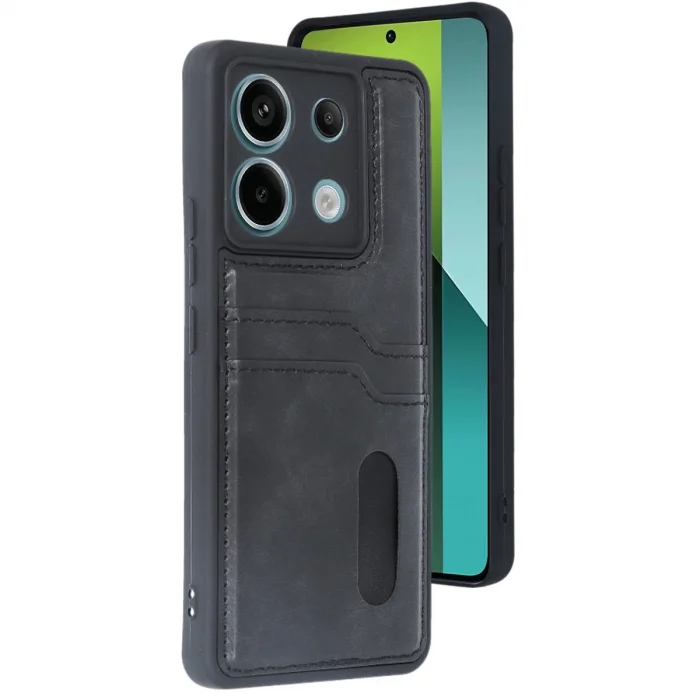 BUĞZ Xiaomi Redmi Note 13 Pro 5g Kılıf Sara Kartvizitli Deri Kılıf - Siyah
