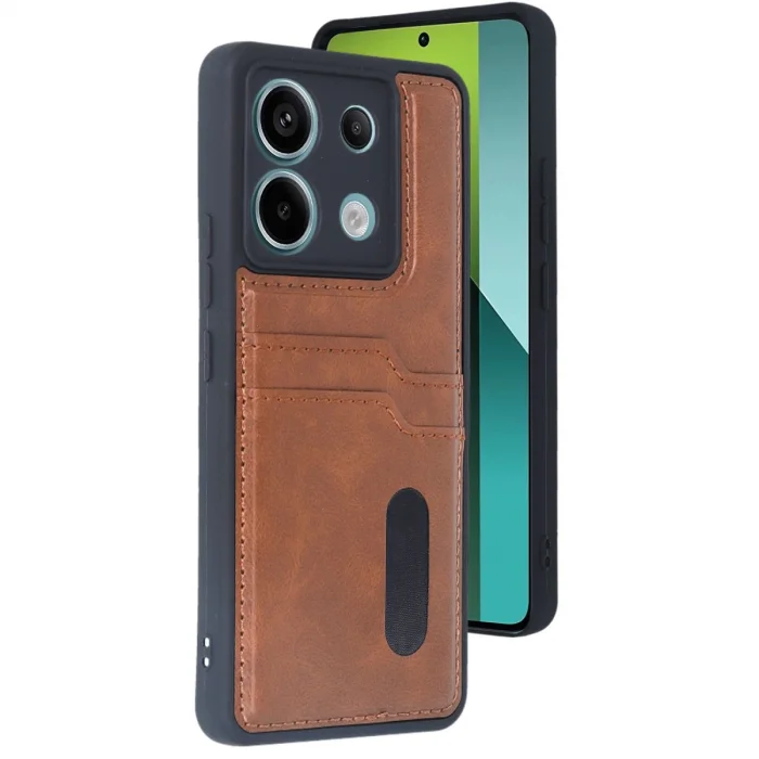 BUĞZ Xiaomi Redmi Note 13 Pro 5g Kılıf Sara Kartvizitli Deri Kılıf - Taba