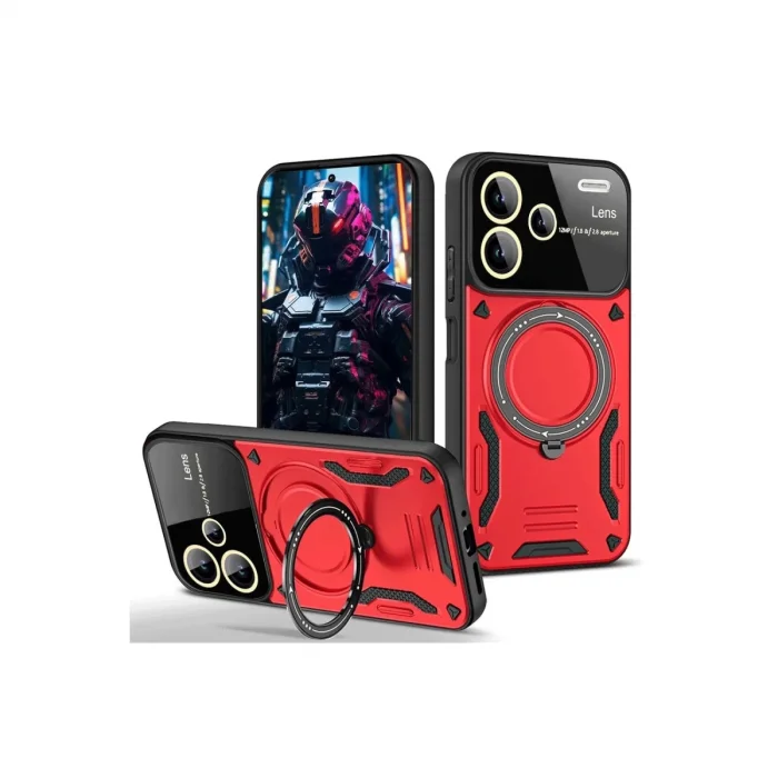 BUĞZ Xiaomi Redmi Note 13 Pro Plus Joy Lens Standlı Kapak - Kırmızı