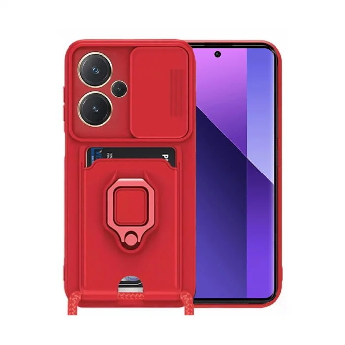 BUĞZ Xiaomi Redmi Note 13 Pro Plus Kılıf Zuma Kartvizitli Yüzüklü Silikon - Kırmızı