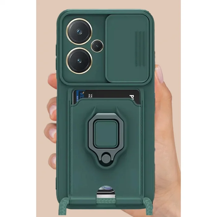 BUĞZ Xiaomi Redmi Note 13 Pro Plus Kılıf Zuma Kartvizitli Yüzüklü Silikon - Lacivert