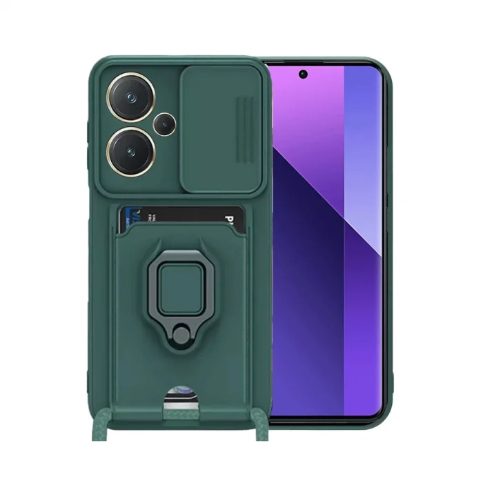 BUĞZ Xiaomi Redmi Note 13 Pro Plus Kılıf Zuma Kartvizitli Yüzüklü Silikon - Yeşil