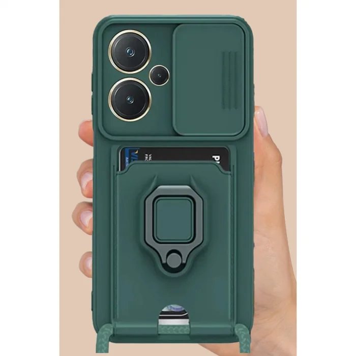 BUĞZ Xiaomi Redmi Note 13 Pro Plus Kılıf Zuma Kartvizitli Yüzüklü Silikon - Yeşil