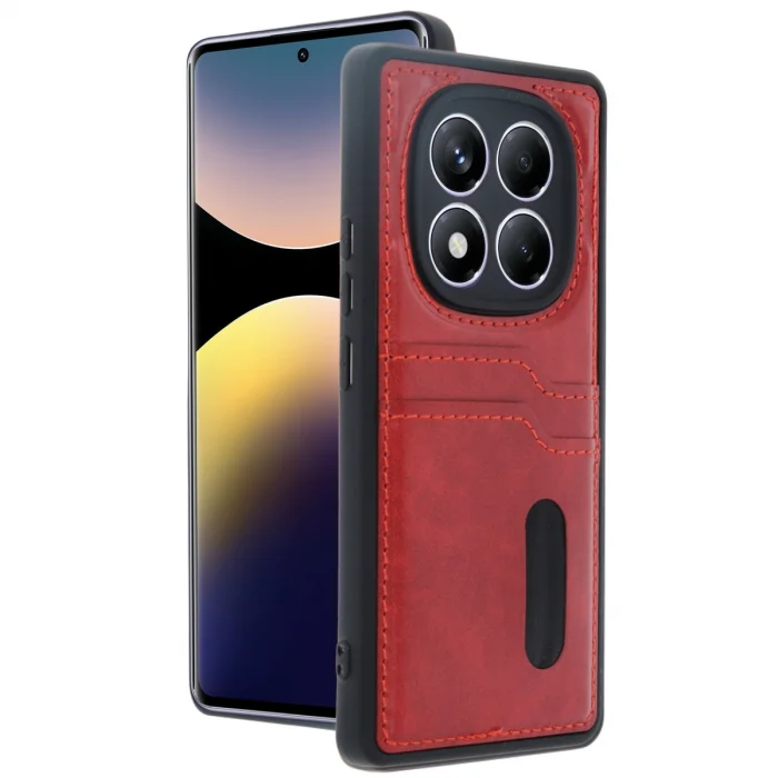 BUĞZ Xiaomi Redmi Note 14 Pro 4g Kılıf Sara Kartvizitli Deri Kılıf - Kırmızı