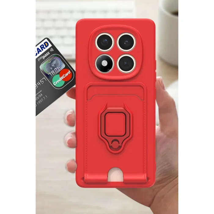 BUĞZ Xiaomi Redmi Note 14 Pro 4g Kılıf Zuma Kartvizitli Yüzüklü Silikon - Siyah