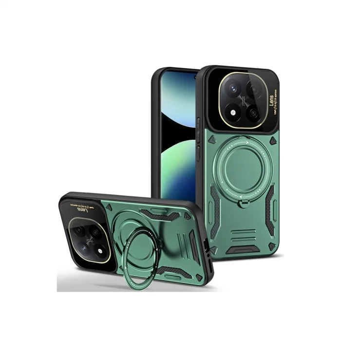 BUĞZ Xiaomi Redmi Note 14 Pro 5g Kılıf Joy Lens Standlı Kapak - Koyu Yeşil