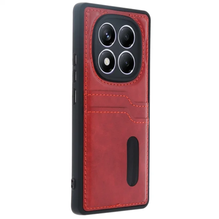 BUĞZ Xiaomi Redmi Note 14 Pro 5g Kılıf Sara Kartvizitli Deri Kılıf - Kırmızı