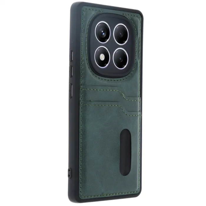 BUĞZ Xiaomi Redmi Note 14 Pro 5g Kılıf Sara Kartvizitli Deri Kılıf - Koyu Yeşil