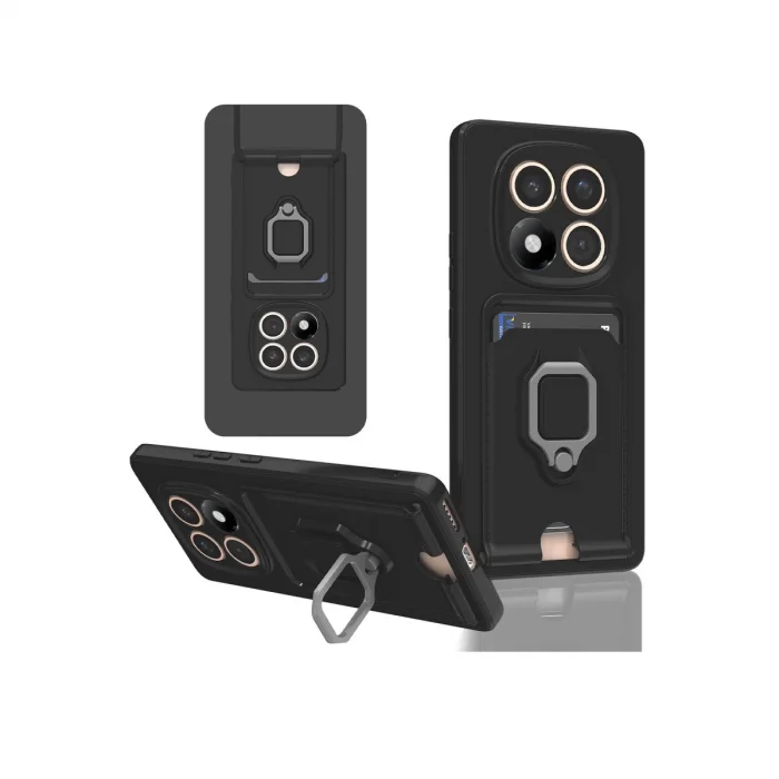 BUĞZ Xiaomi Redmi Note 14 Pro 5g Kılıf Zuma Kartvizitli Yüzüklü Silikon - Siyah