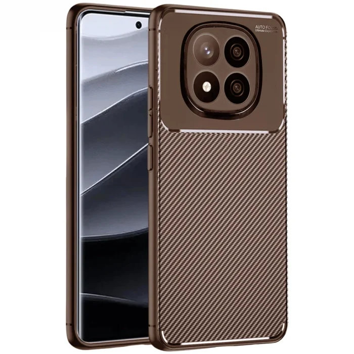 BUĞZ Xiaomi Redmi Note 14 Pro Plus Kılıf Auto Focus Karbon Kapak - Kahverengi