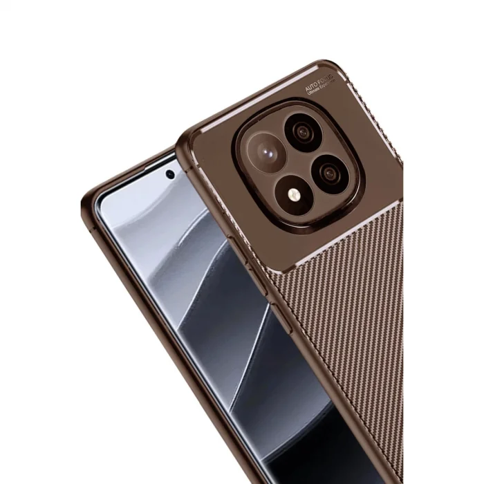 BUĞZ Xiaomi Redmi Note 14 Pro Plus Kılıf Auto Focus Karbon Kapak - Kahverengi