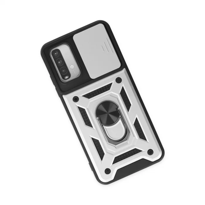 BUĞZ Xiaomi Redmi Note 9 4g Kılıf Pars Lens Yüzüklü Silikon - Gümüş