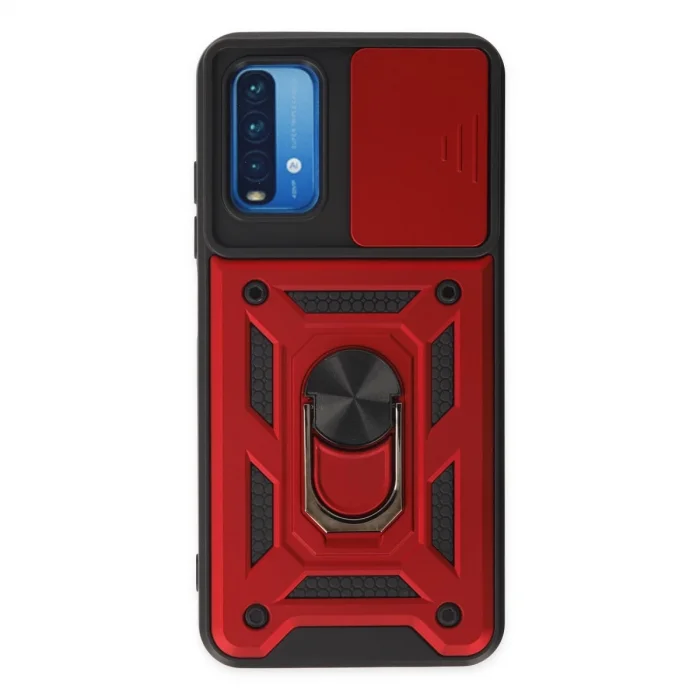 BUĞZ Xiaomi Redmi Note 9 4g Kılıf Pars Lens Yüzüklü Silikon - Kırmızı