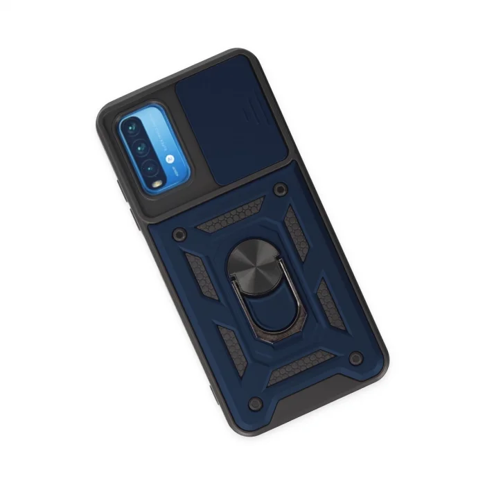 BUĞZ Xiaomi Redmi Note 9 4g Kılıf Pars Lens Yüzüklü Silikon - Lacivert