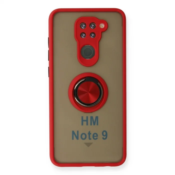 BUĞZ Xiaomi Redmi Note 9 Kılıf Montreal Yüzüklü Silikon Kapak - Kırmızı