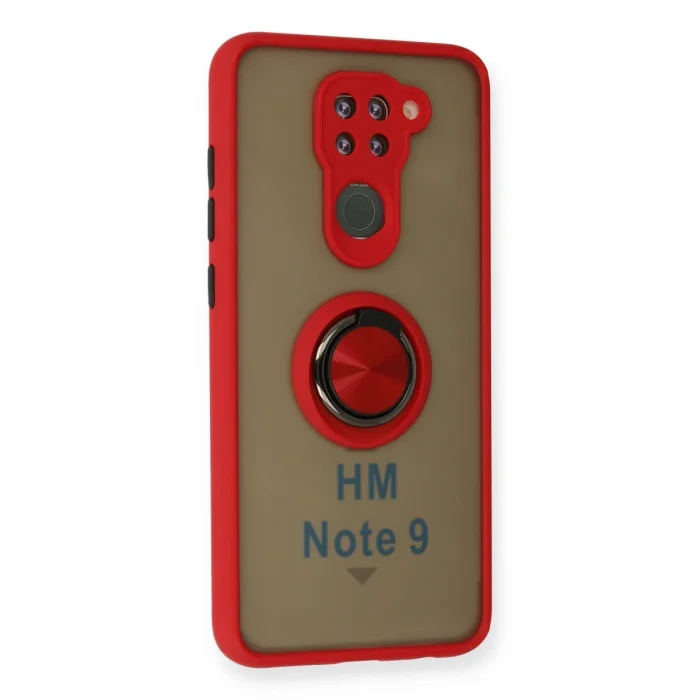 BUĞZ Xiaomi Redmi Note 9 Kılıf Montreal Yüzüklü Silikon Kapak - Kırmızı