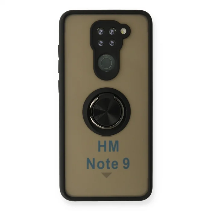 BUĞZ Xiaomi Redmi Note 9 Kılıf Montreal Yüzüklü Silikon Kapak - Siyah