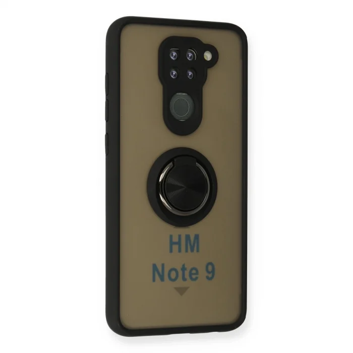 BUĞZ Xiaomi Redmi Note 9 Kılıf Montreal Yüzüklü Silikon Kapak - Siyah