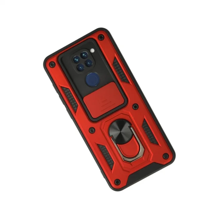 BUĞZ Xiaomi Redmi Note 9 Kılıf Pars Lens Yüzüklü Silikon - Kırmızı