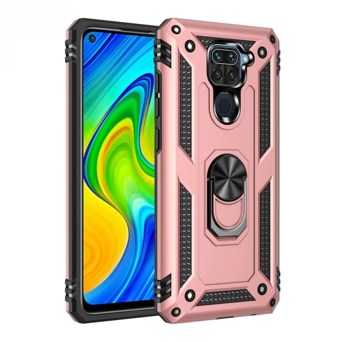 BUĞZ Xiaomi Redmi Note 9 Kılıf Sofya Yüzüklü Silikon Kapak - Rose