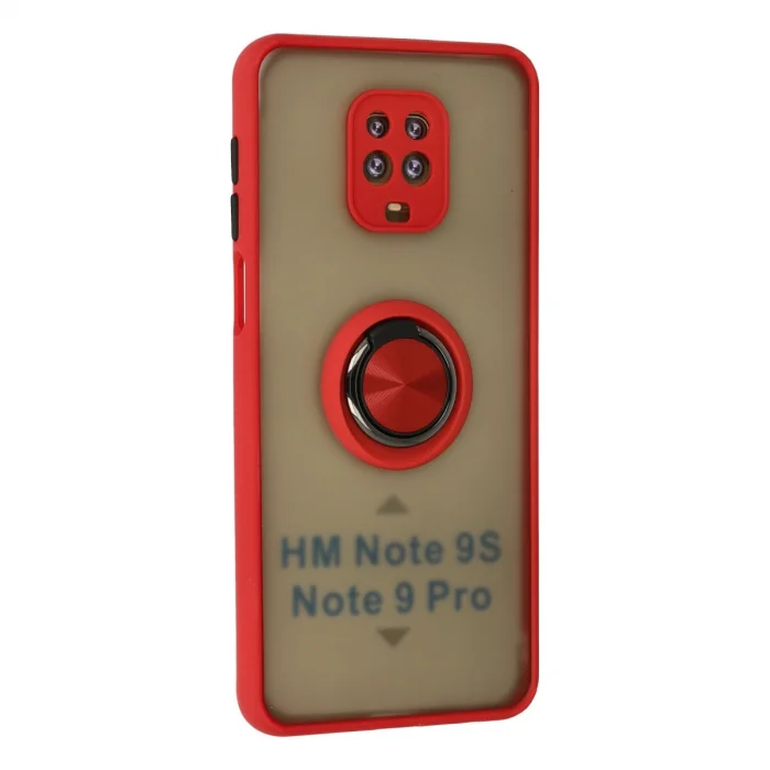 BUĞZ Xiaomi Redmi Note 9 Pro Kılıf Montreal Yüzüklü Silikon Kapak - Kırmızı