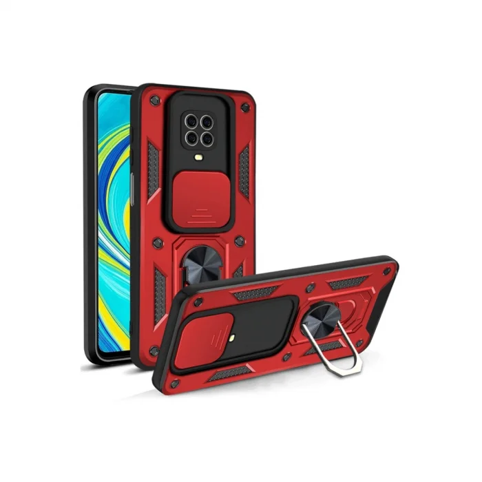 BUĞZ Xiaomi Redmi Note 9 Pro Kılıf Pars Lens Yüzüklü Silikon - Kırmızı