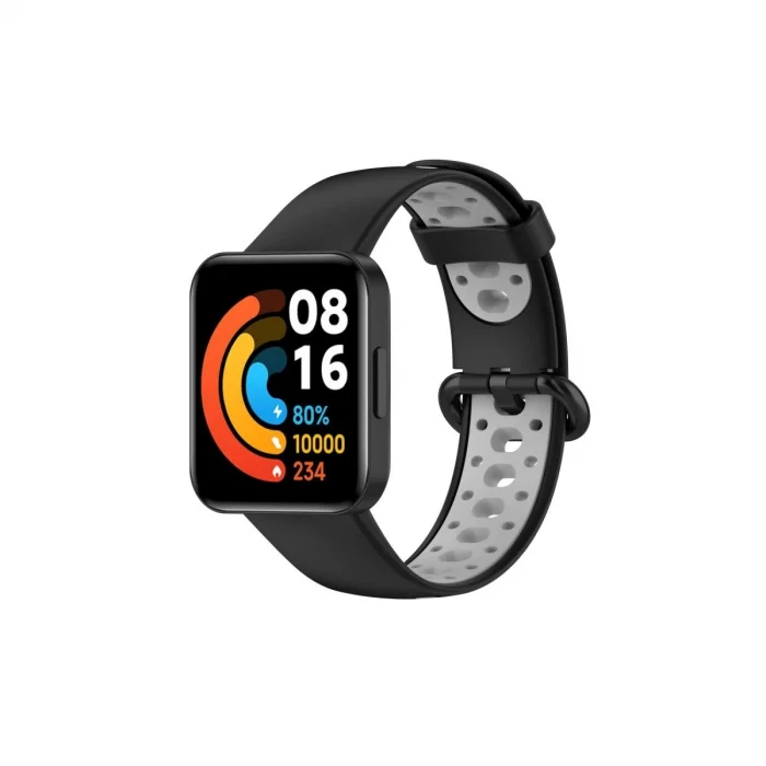 BUĞZ Xiaomi Redmi Watch 2 Spor Delikli Kordon - Siyah-gri