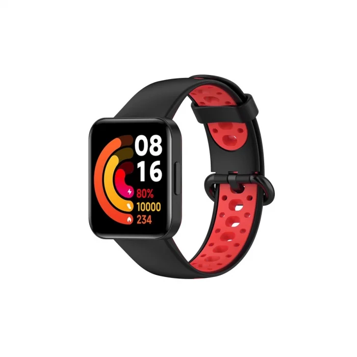 BUĞZ Xiaomi Redmi Watch 2 Spor Delikli Kordon - Siyah-kırmızı