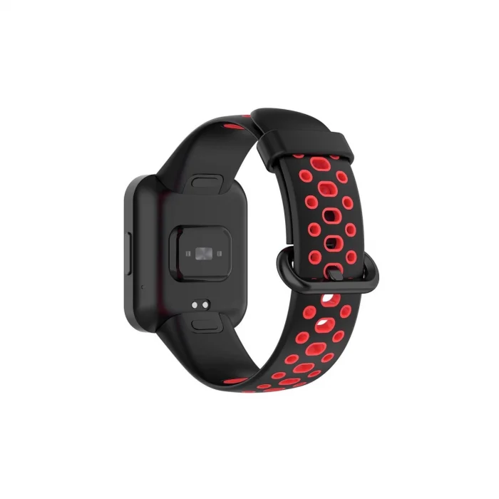 BUĞZ Xiaomi Redmi Watch 2 Spor Delikli Kordon - Siyah-kırmızı