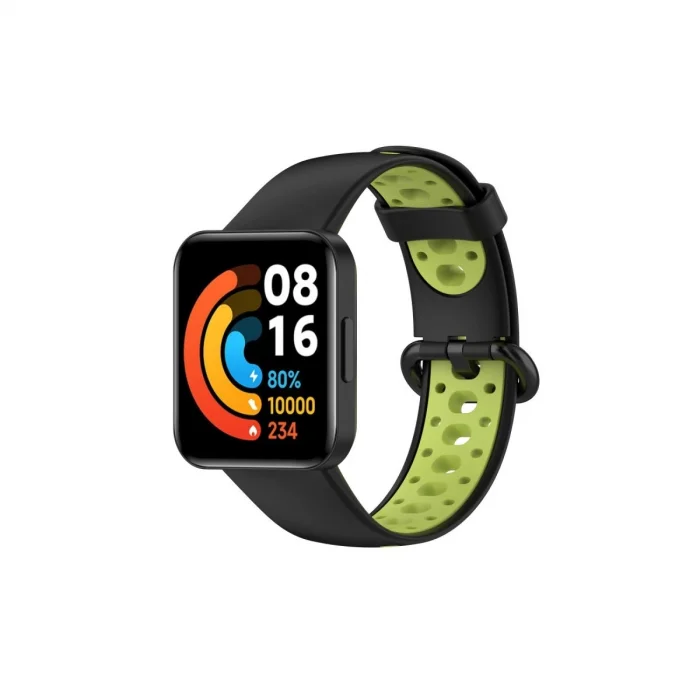BUĞZ Xiaomi Redmi Watch 2 Spor Delikli Kordon - Siyah-yeşil
