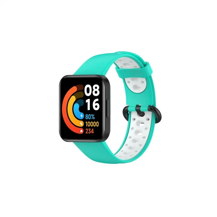 BUĞZ Xiaomi Redmi Watch 2 Spor Delikli Kordon - Turkuaz-beyaz