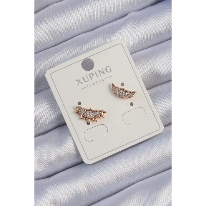 BUĞZ Xuping Rose Renk Zirkon Taşlı Ay ve Güneş Tasarımlı Küpe