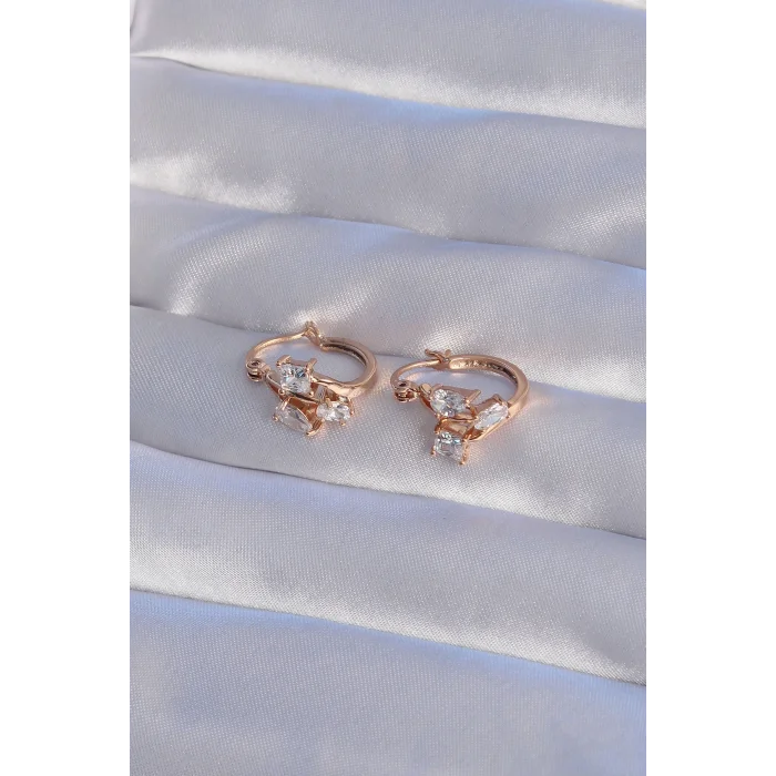 BUĞZ XUPİNG Rose Renk Zirkon Taşlı Halka Küpe - Lisinya