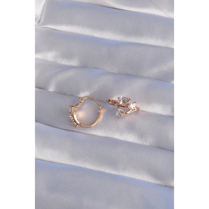 BUĞZ XUPİNG Rose Renk Zirkon Taşlı Halka Küpe - Lisinya