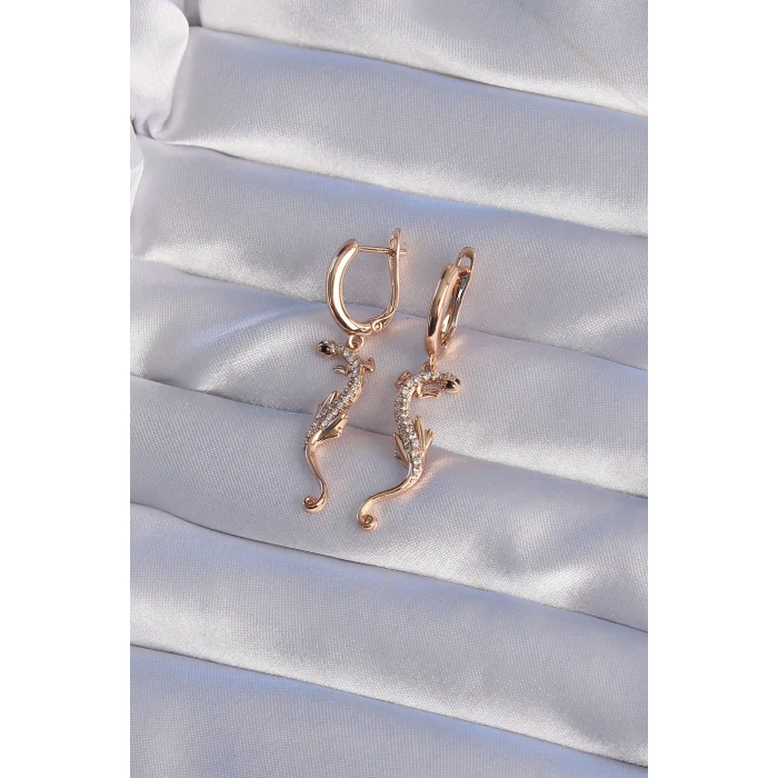 BUĞZ XUPİNG Rose Renk Zirkon Taşlı Kertenkele Model Halka Küpe - Lisinya