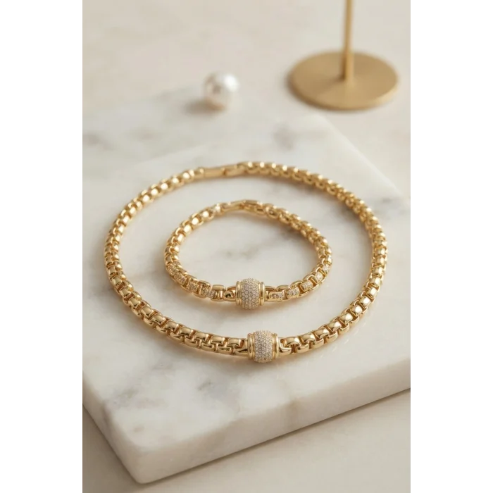 BUĞZ Xuping Singapur Zincir Model Kolye ve Bileklik Set