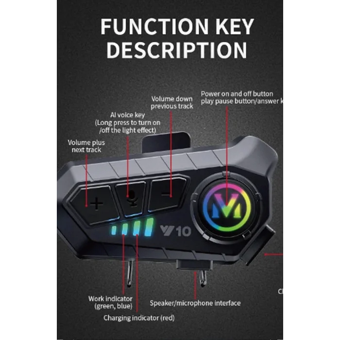 BUĞZ Y10 Kask Kulaklık Bluetooth Motosiklet Kulaklık 5,3 Bluetooth Intercom Motorsiklet Kulaklık