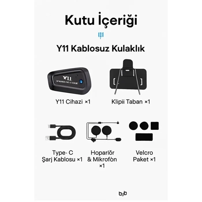 BUĞZ Y11 Bluetooth Kulaklık Mikrofonlu Motosiklet Kulaklığı İntercom Bt 5.3