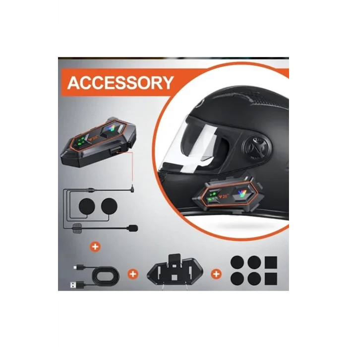 BUĞZ Y20 2x 1000m Telsiz Mesafeli 2 Kişi Bağlantılı Bluetooth Kask Kulaklık Fenerli İntercom