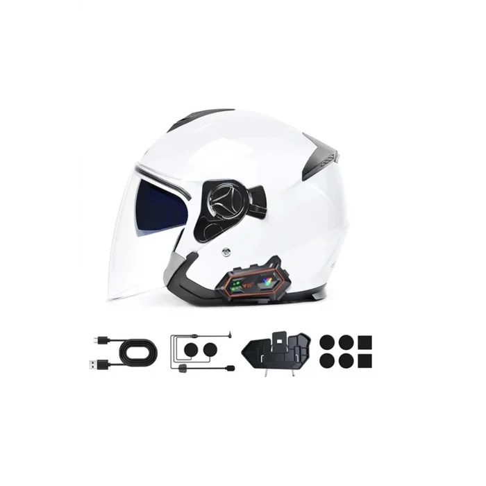 BUĞZ Y20 2x 1000m Telsiz Mesafeli 2 Kişi Bağlantılı Bluetooth Kask Kulaklık Fenerli İntercom