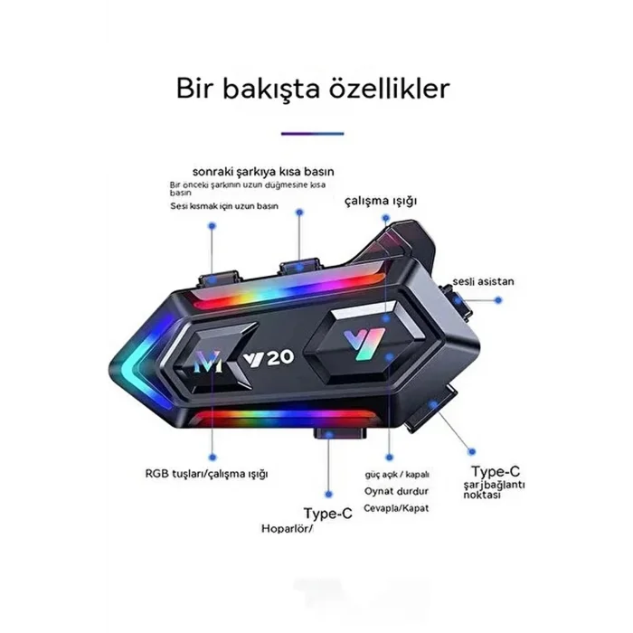 BUĞZ Y20 Motor Kurye Kask Kulaklık Rgb Modlu Bluetooth Motosiklet Kulaklık 5.3 Bluetooth Interkom