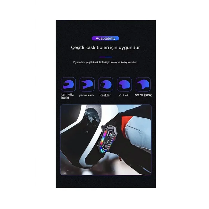 BUĞZ Y20 Motor Kurye Kask Kulaklık Rgb Modlu Bluetooth Motosiklet Kulaklık 5.3 Bluetooth Interkom