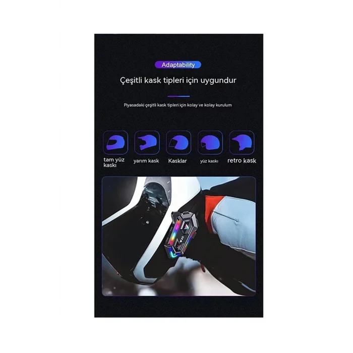 BUĞZ Y20 Motor Kurye Kask Kulaklık Rgb Modlu Bluetooth Motosiklet Kulaklık 5.3 Bluetooth Interkom - Lisinya