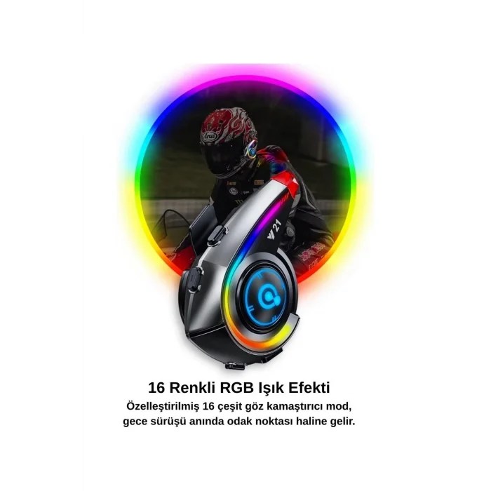 BUĞZ Y21 Rgb Işık Efektli Intercom Bluetooth Motosiklet Kask Kulaklığı Intercom Kulaklık