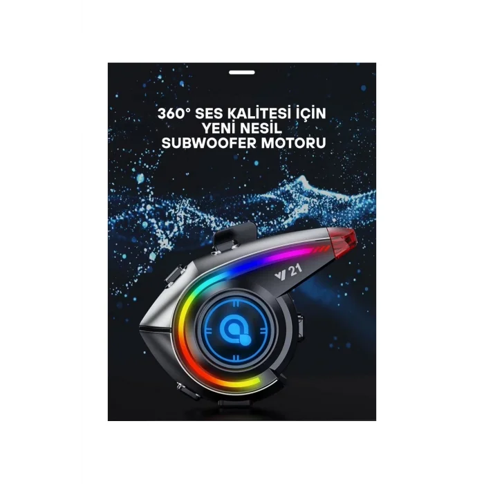 BUĞZ Y21 Rgb Işık Efektli Intercom Bluetooth Motosiklet Kask Kulaklığı Intercom Kulaklık