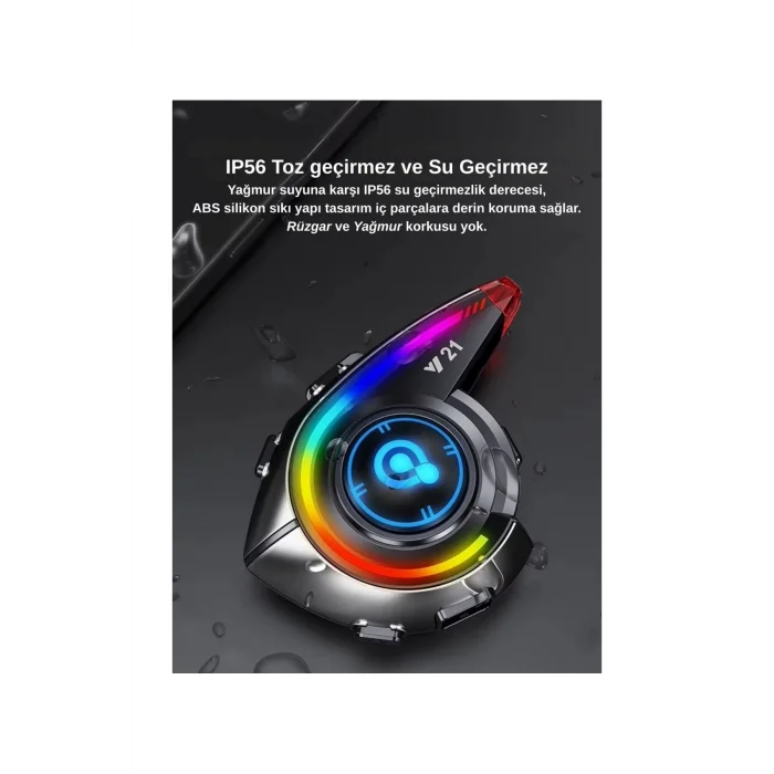 BUĞZ Y21 Rgb Işık Efektli Intercom Bluetooth Motosiklet Kask Kulaklığı Intercom Kulaklık