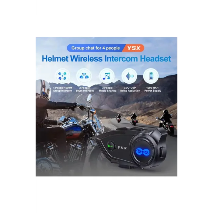 BUĞZ Y5x Rgb Işıklı Intercom 5 Kişi Bağlantılı 1000mah Motosiklet Bluetooth Kulaklık Seti
